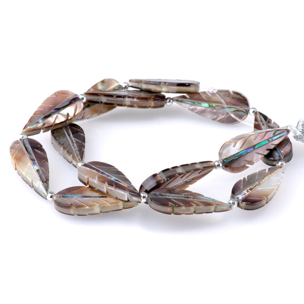 Abalone Shell 11x20mm Carved Leaf - 8 Inch