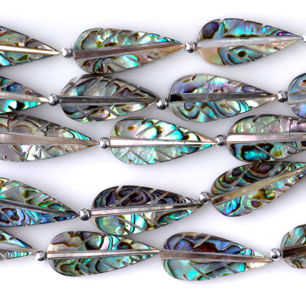 Abalone Shell 11x20mm Carved Leaf - 8 Inch