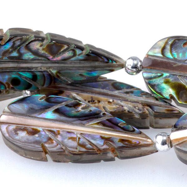 Abalone Shell 11x20mm Carved Leaf - 8 Inch