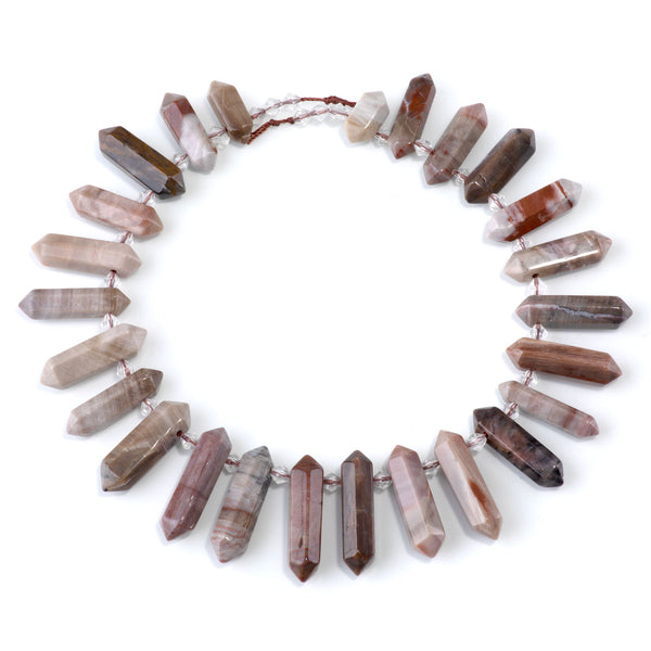 Petrified Wood Agate 12x25-40mm Graduated Top Drilled Points - 15-16 Inch