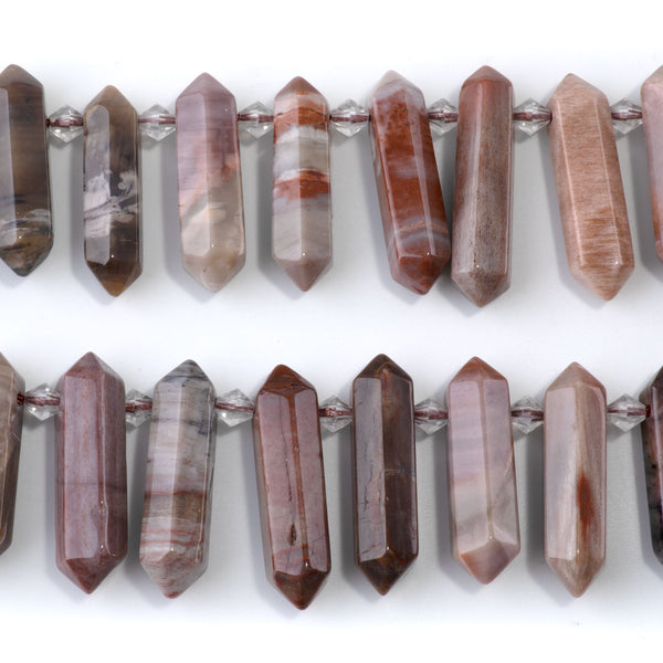 Petrified Wood Agate 12x25-40mm Graduated Top Drilled Points - 15-16 Inch