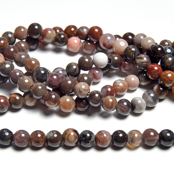 African Petrified Wood Agate 6mm Large Hole Round - 8 Inch