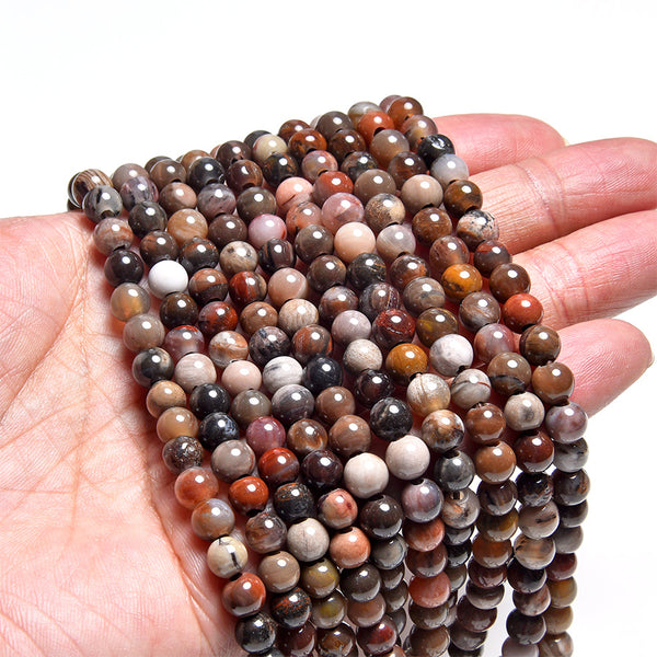 African Petrified Wood Agate 6mm Large Hole Round - 8 Inch