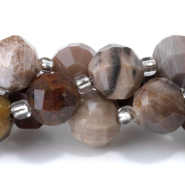 African Petrified Wood Agate 7x8mm Faceted Round Nugget - 15-16 Inch