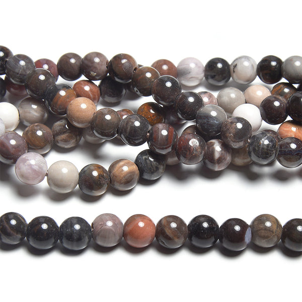 African Petrified Wood Agate 8mm Large Hole Round - 8 Inch
