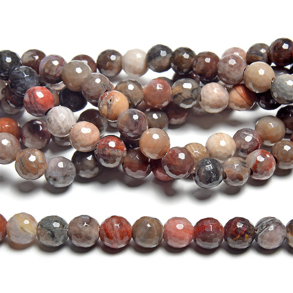 African Petrified Wood Agate 8mm Large Hole Faceted Round - 8 Inch