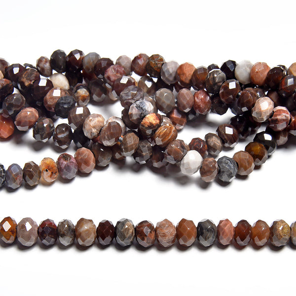 African Petrified Wood Agate 5x8mm Large Hole Faceted Rondelle - 8 Inch
