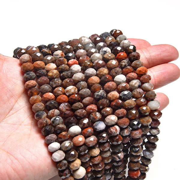 African Petrified Wood Agate 5x8mm Large Hole Faceted Rondelle - 8 Inch