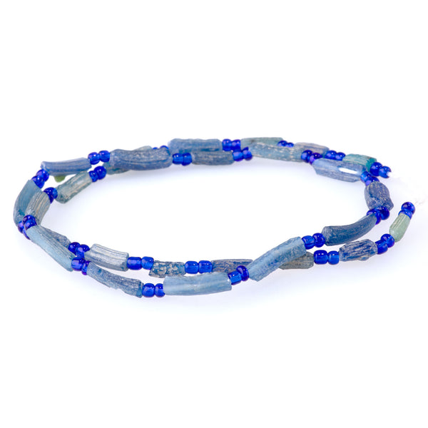 Ancient Glass 5x8-8x20mm Blue Tube Bangle Beads - 16-17 Inch