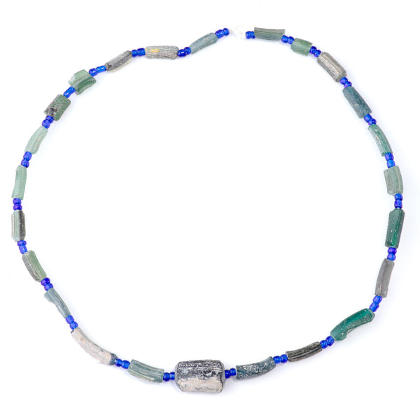 Ancient Glass 5x8-8x20mm Blue Tube Bangle Beads - 16-17 Inch