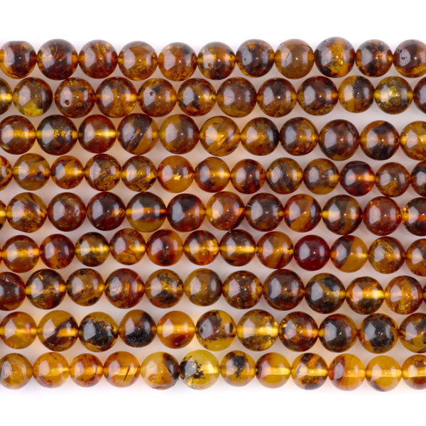 Dendritic Amber 5-6mm Round -15-16 Inch