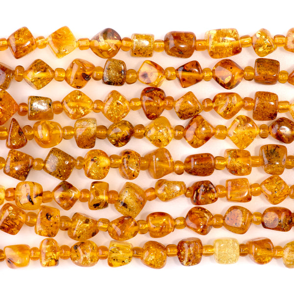 Dendritic Golden Cackle Amber 6mm Nugget -15-16 Inch