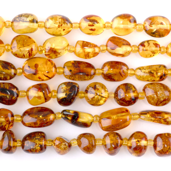 Dendritic Amber 8x10-10x12mm Nugget -15-16 Inch