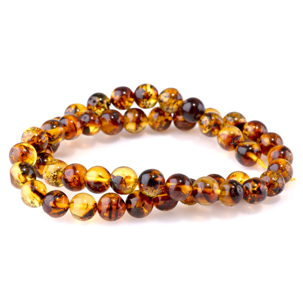 Dendritic Amber 8mm Round -15-16 Inch