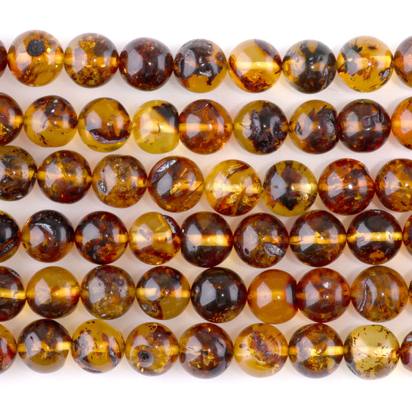 Dendritic Amber 8mm Round -15-16 Inch