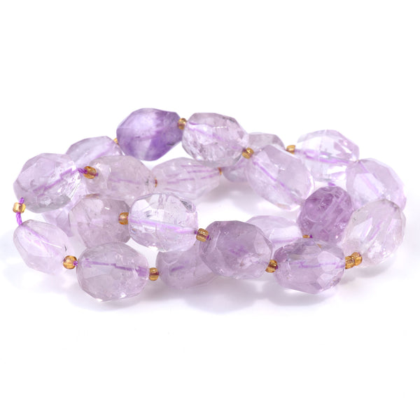 Light Amethyst 10x13-14x17mm Faceted Tumble Nugget - 15-16 Inch