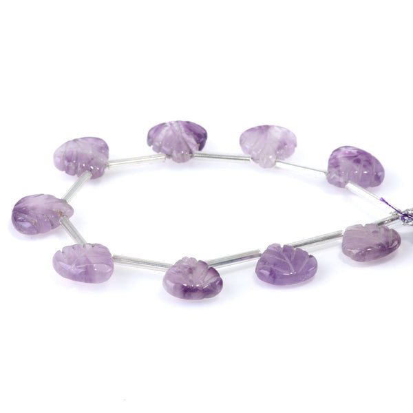 Amethyst 13x15mm Carved Leaf - 8 Inch