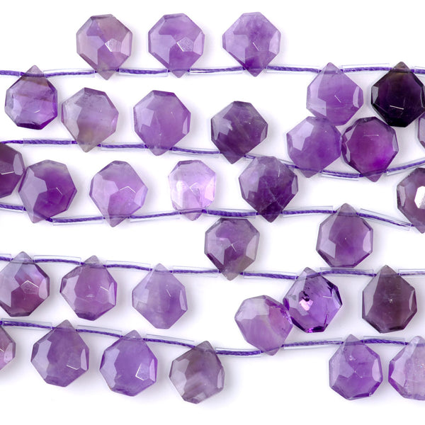 Amethyst 13x15mm Faceted Top Drilled Irregular Tear Drop - 15-16 Inch