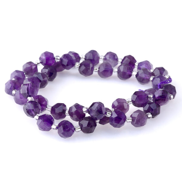 Amethyst 7x8mm Faceted Round Nugget A Grade - 15-16 Inch