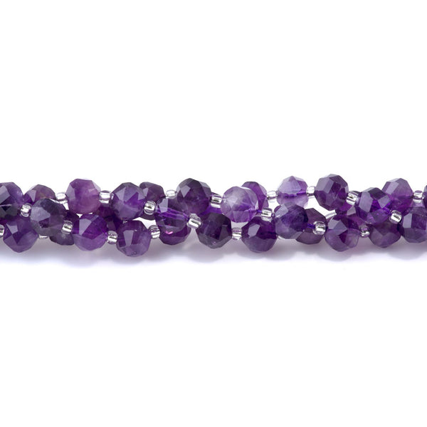 Amethyst 7x8mm Faceted Round Nugget A Grade - 15-16 Inch