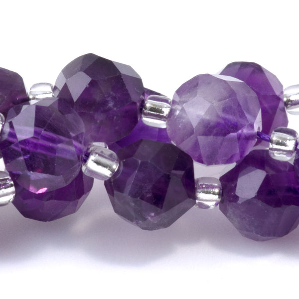 Amethyst 7x8mm Faceted Round Nugget A Grade - 15-16 Inch
