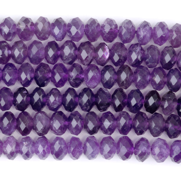 Amethyst 8mm Faceted Rondelle - 8-Inch