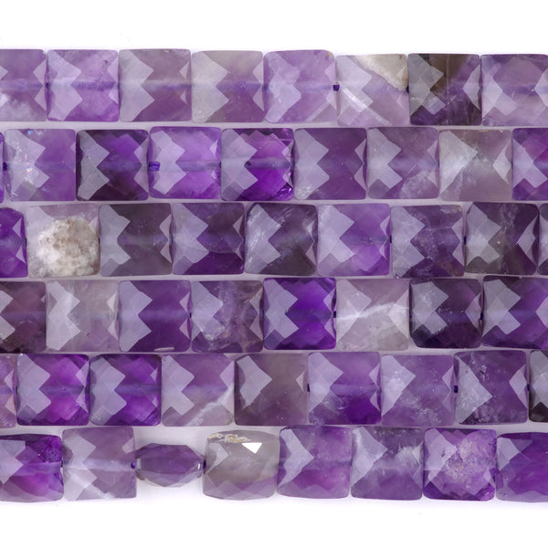 Amethyst 8mm Faceted Square A Grade - 15-16 Inch