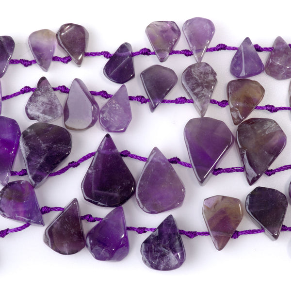Amethyst 9x13-12x16mm Top Drill Irregular Flat Drop - 15-16 Inch
