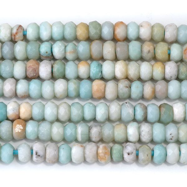 Amazonite 8mm Faceted Rondelle Large Hole 8-Inch