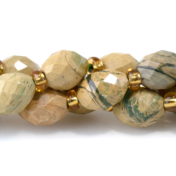 Yellow Green Aqua Terra Impression Jasper 7x8mm Faceted Rice Bead - 15-16 Inch