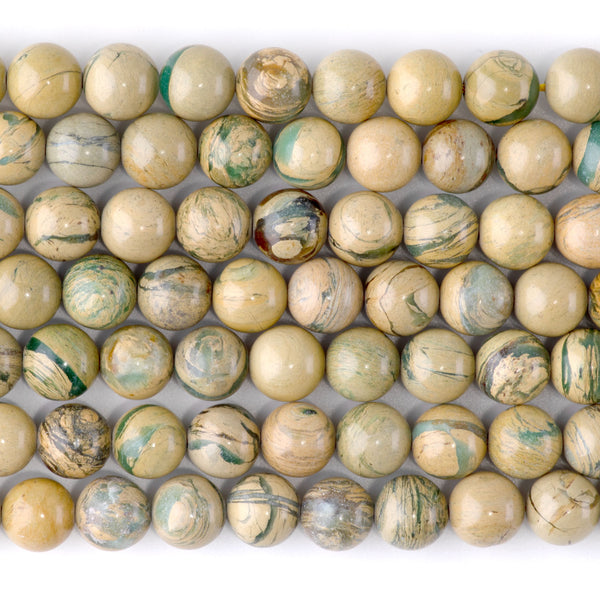 Yellow and Green  Aqua Impression Jasper 8mm Round - 15-16 Inch