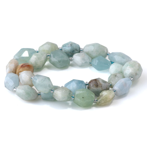 Aquamarine 10x13-14x17mm Faceted Tumble Nugget - 15-16 Inch