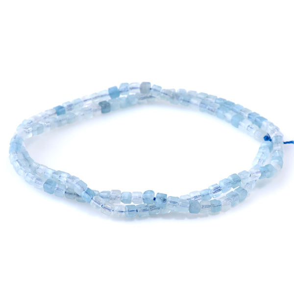 Aquamarine 3mm Table Cut Cube A Grade Bead - 15-16 Inch