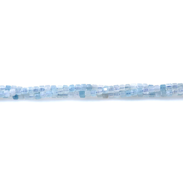 Aquamarine 3mm Table Cut Cube A Grade Bead - 15-16 Inch