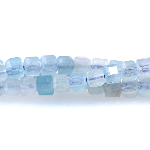 Aquamarine 3mm Table Cut Cube A Grade Bead - 15-16 Inch