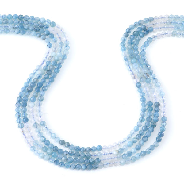 Aquamarine 4mm Banded Faceted Round - 15-16 Inch