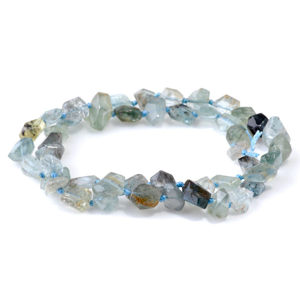 Devil Aquamarine 6x8-10x13mm Long Drill Faceted Nugget A Grade - 15-16 Inch