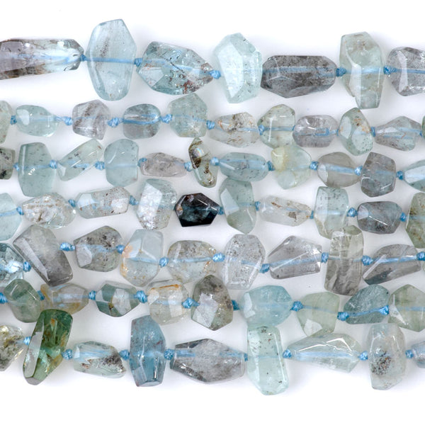 Devil Aquamarine 6x8-10x13mm Long Drill Faceted Nugget A Grade - 15-16 Inch