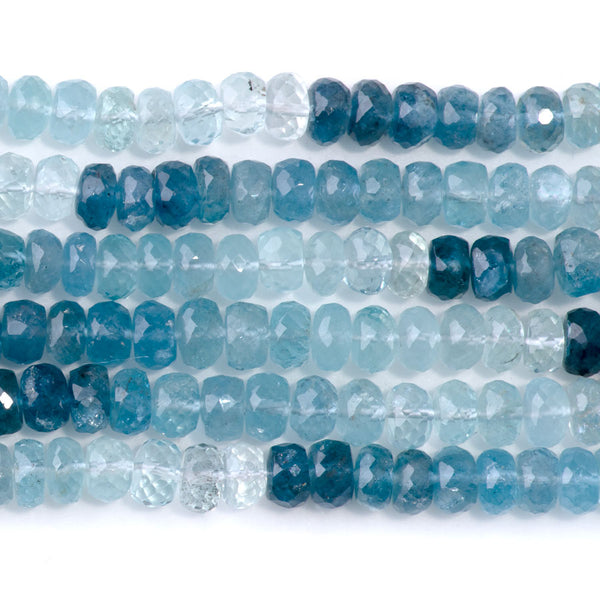 Aquamarine 6mm Banded Faceted Rondelle - 17-18 Inch