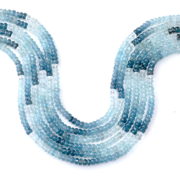Aquamarine 6mm Banded Faceted Rondelle - 17-18 Inch