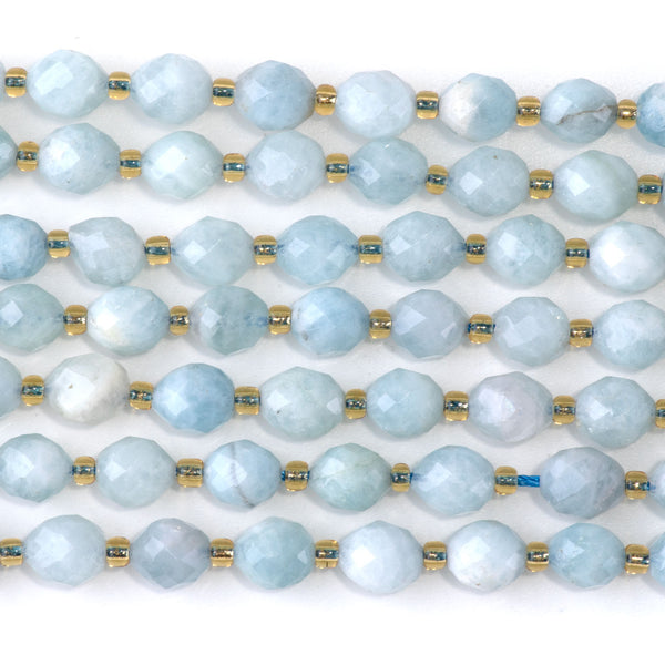 Aquamarine 7x8mm Faceted Rice Bead - 15-16 Inch