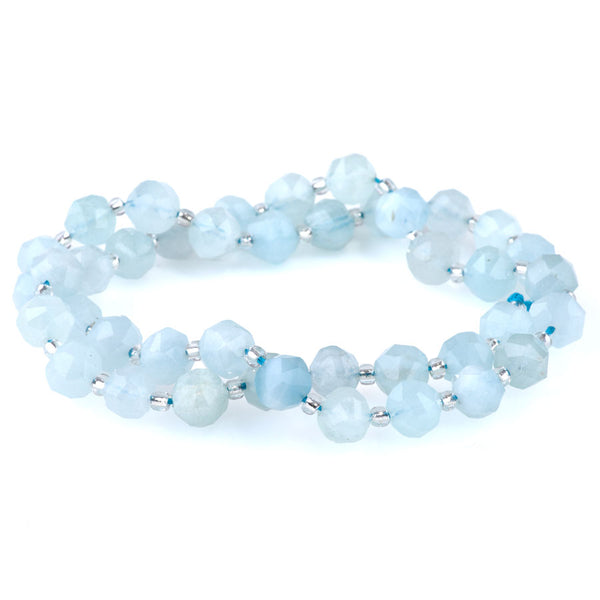 Aquamarine 7x8mm Faceted Round Nugget A Grade - 15-16 Inch