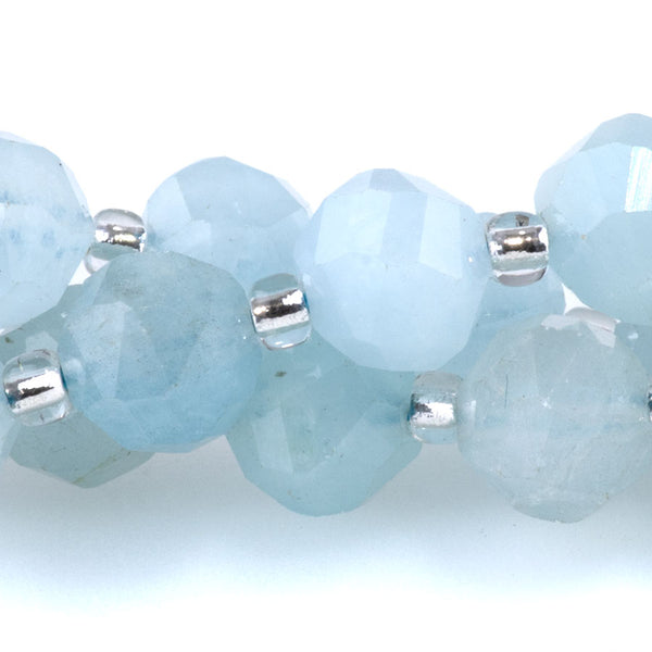 Aquamarine 7x8mm Faceted Round Nugget A Grade - 15-16 Inch