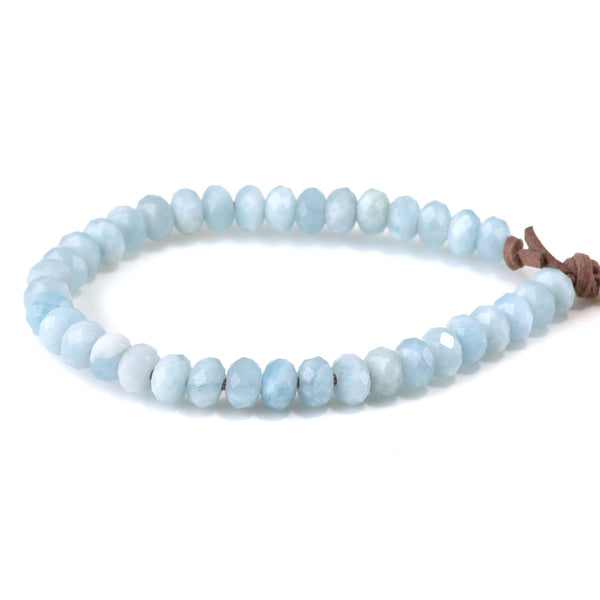 Aquamarine 8mm Faceted Rondelle Large Hole (2-2.5mm) 8-Inch