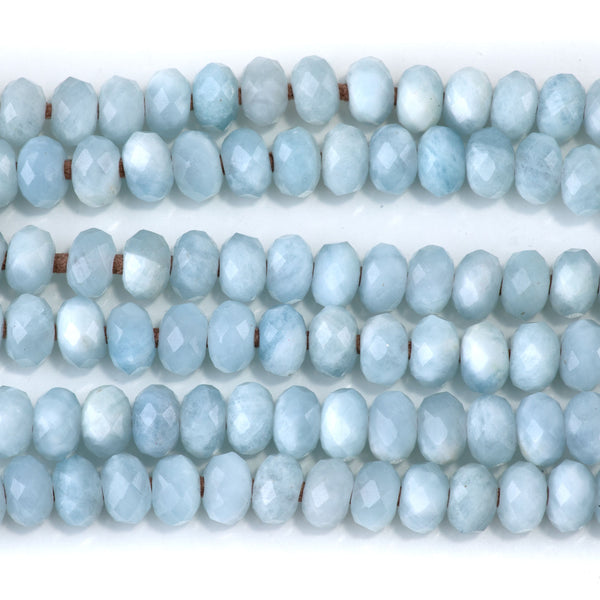 Aquamarine 8mm Faceted Rondelle Large Hole (2-2.5mm) 8-Inch
