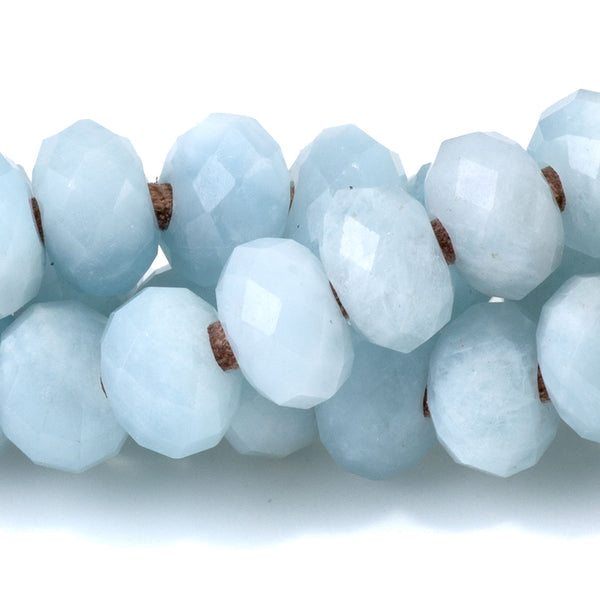 Aquamarine 8mm Faceted Rondelle Large Hole (2-2.5mm) 8-Inch