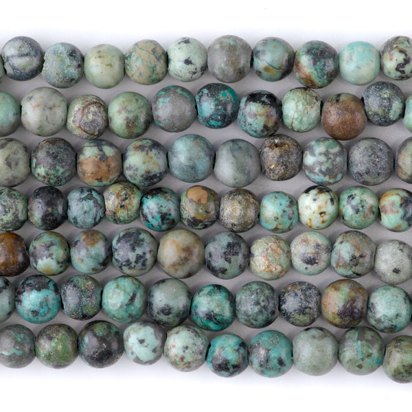 African Turquoise 6mm Round Matte Large Hole Beads - 8 Inch