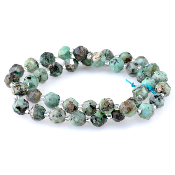 African Turquoise 7x8mm Faceted Round Nugget A Grade - 15-16 Inch