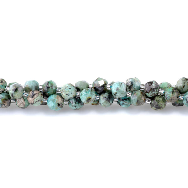 African Turquoise 7x8mm Faceted Round Nugget A Grade - 15-16 Inch
