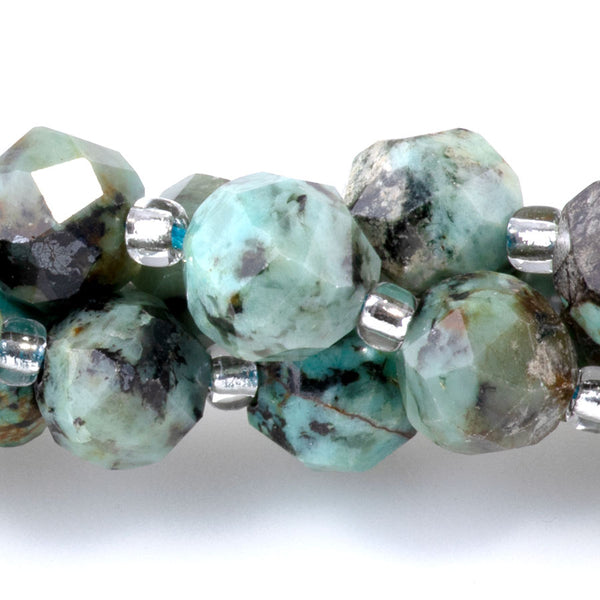 African Turquoise 7x8mm Faceted Round Nugget A Grade - 15-16 Inch